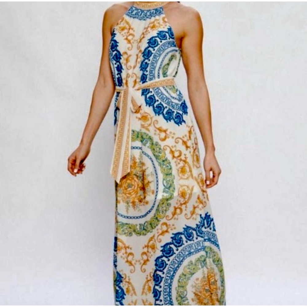 Jealous Tomato Baroque Print Halter A-line Maxi Dress S - Picture 1 of 9